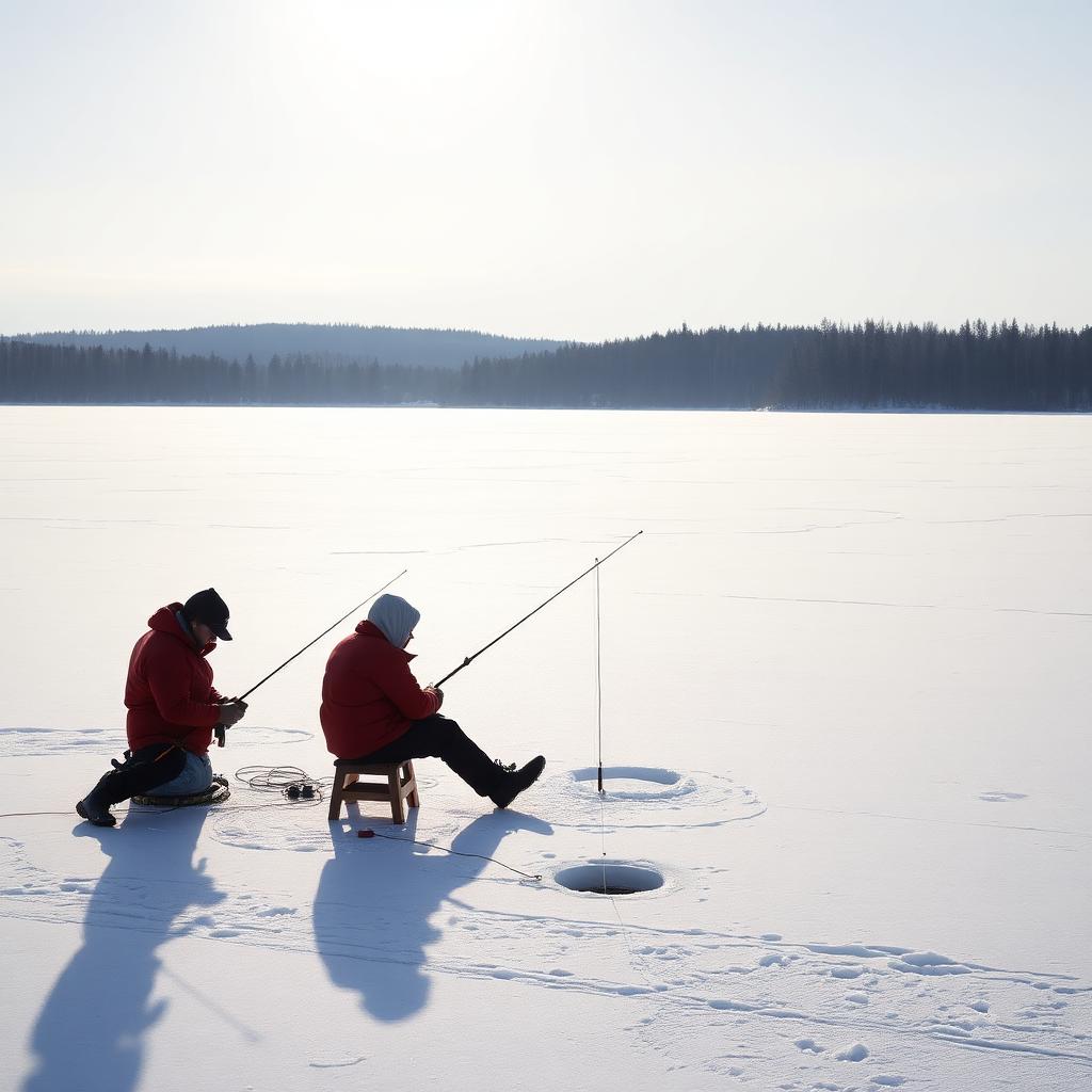 Ice Fishing on Frozen Lakes